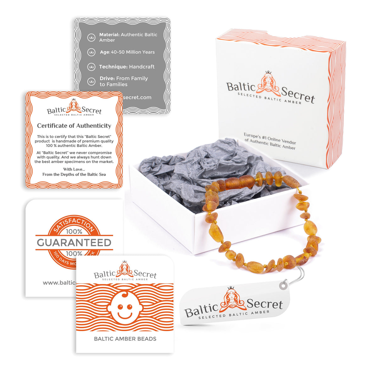 Premium Raw Baltic Amber Necklace & Bracelet For Children / Extra Safe - Baltic Secret
