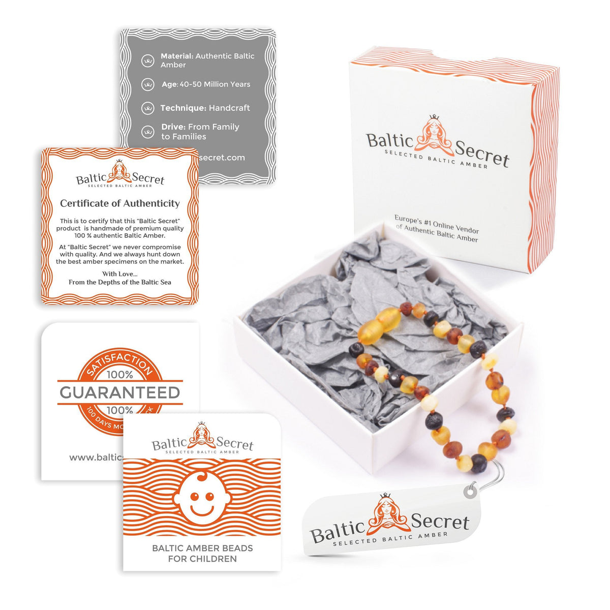 Baltic Amber Teething Necklace & Bracelet For Children / Multicolour / Raw Unpolished / Extra Safe & Effective / MLT.U.BRQ - Baltic Secret