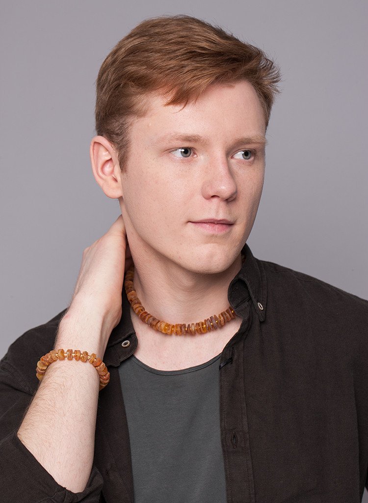 RAW AMBER NECKLACE & BRACELET FOR HIM - A TOUCH OF A HARMONY - Baltic Secret