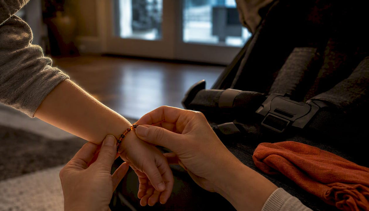 Caregiver removing bracelet from child’s wrist