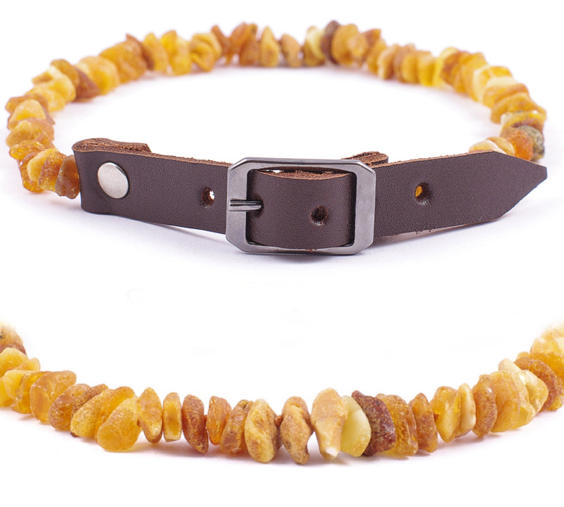 Halsband für Hunde und Katzen aus braunem Leder und Bernstein