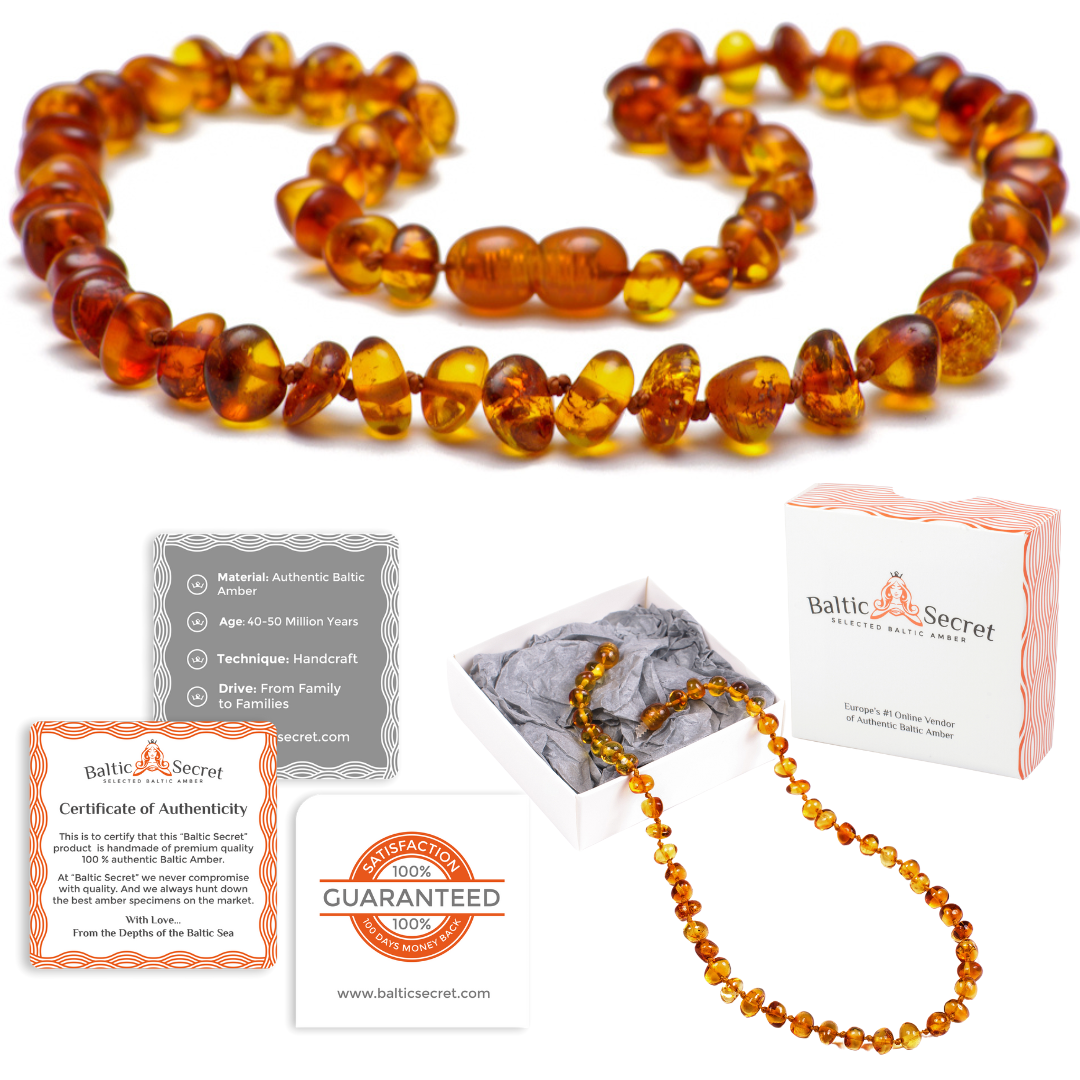 AUTHENTIC BALTIC AMBER NECKLACE AND/OR BRACELET FOR CHILDREN - POLISHED COGNAC COLOR