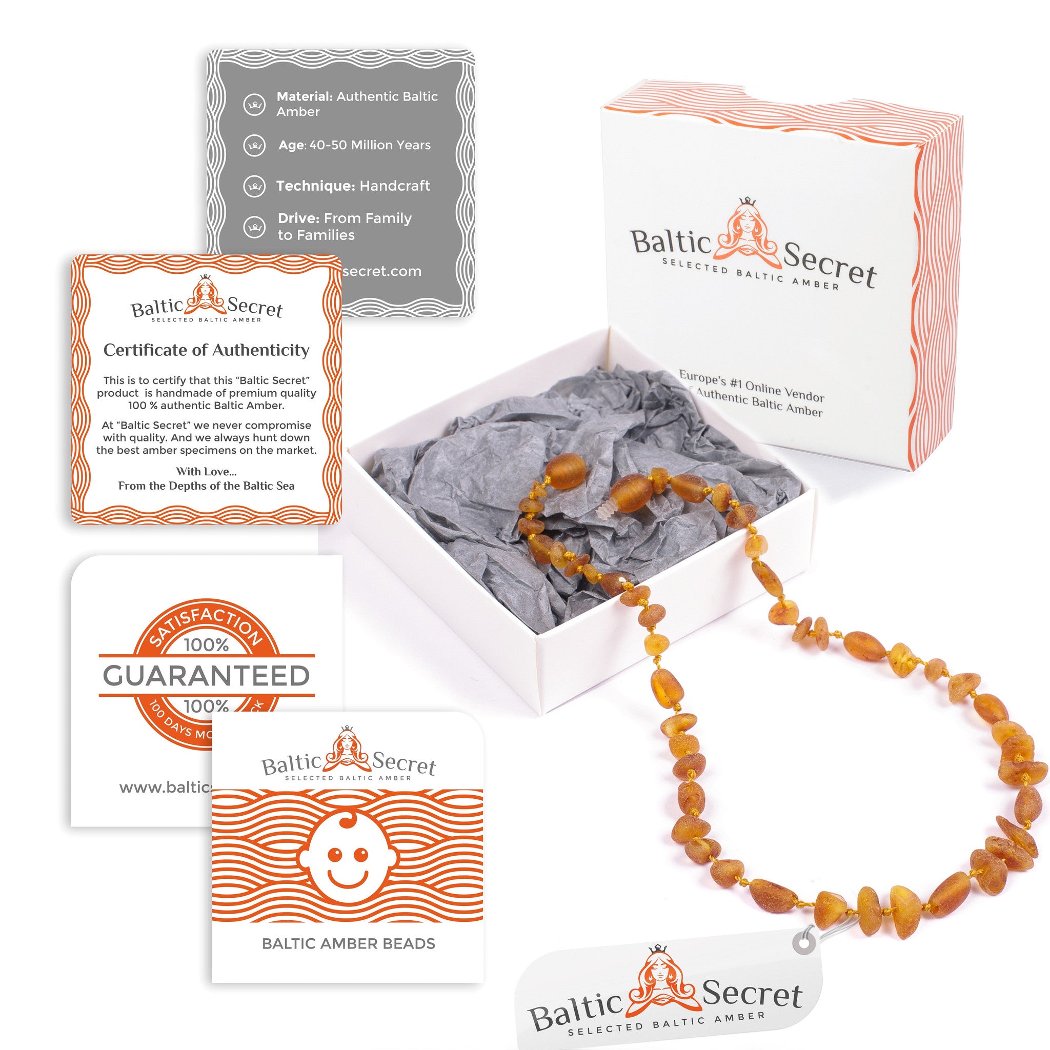Premium Raw Baltic Amber Necklace & Bracelet For Children / Extra Safe - Baltic Secret