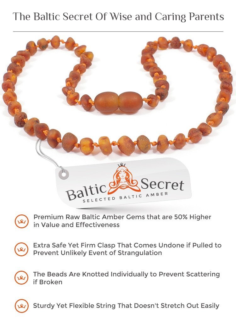 BALTIC AMBER TEETHING NECKLACE BRACELET COGNAC COLOUR RAW UNPOLISHED EXTRA EFFECTIVE