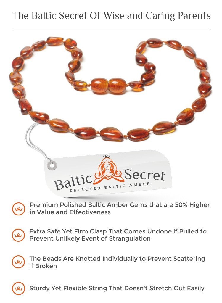 Premium Baltic Amber Necklace and/or Bracelet For Children / Polished / Cognac Colour / Extra Safe & Effective / CGN.P-BNSH - Baltic Secret